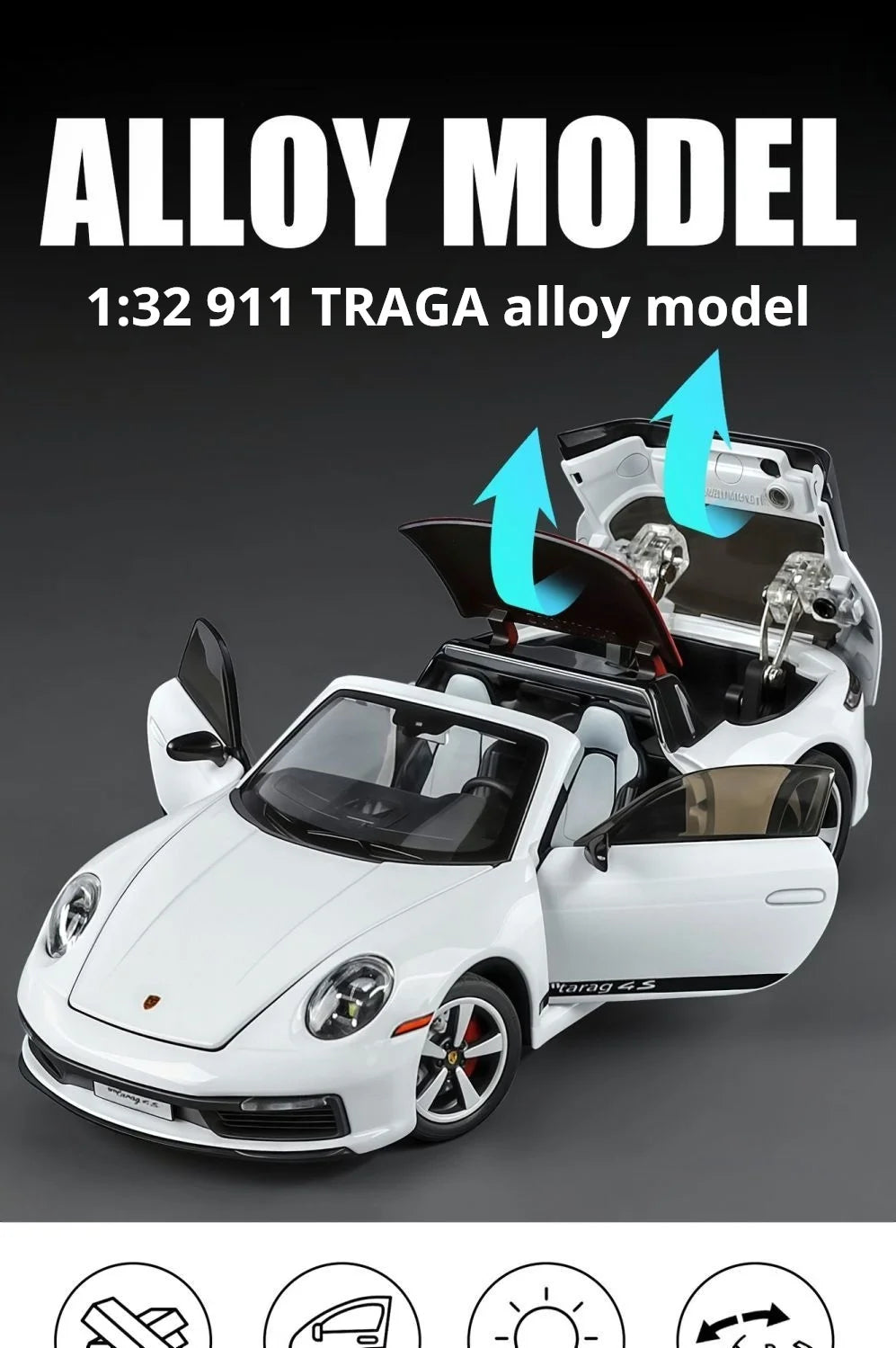 1:32 new folding convertible Porsche 911 alloy car model simulation Sound& light Fashion Exquisite collectibles Boys Toy Gift
