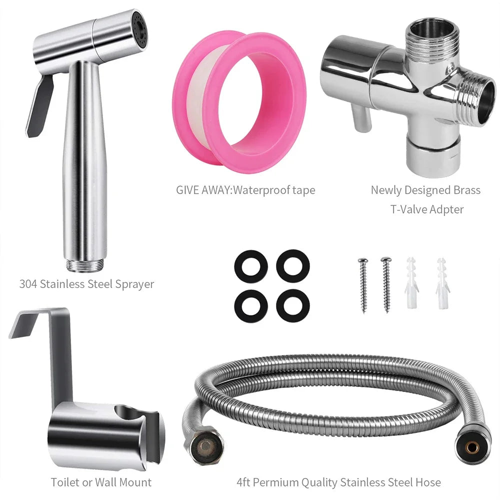 Handheld Stainless Steel Bidet Sprayer for Toilet Faucet Spray Gun Adjustable Water Pressure With Hoses for Feminine Wash US/UK