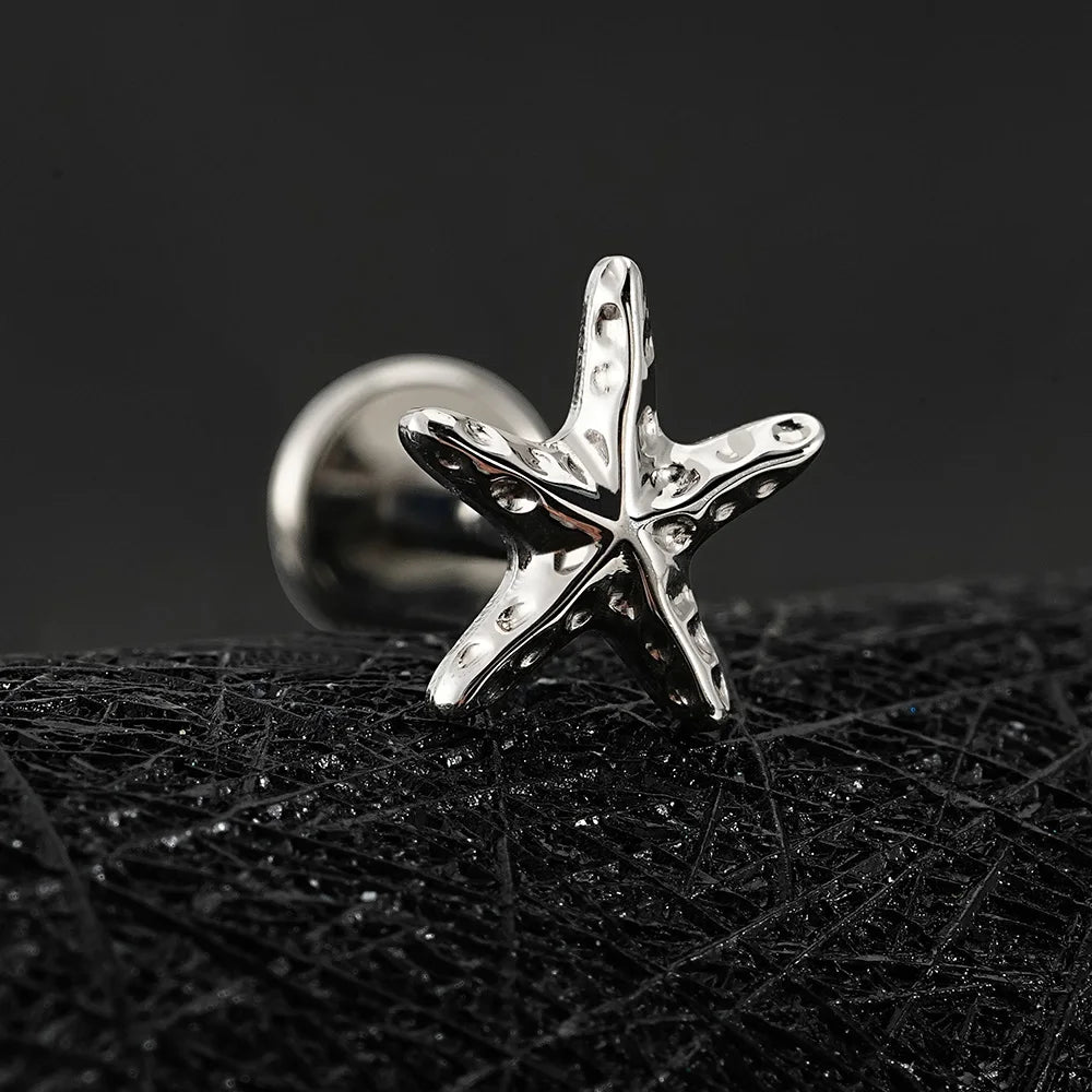 Right Grand ASTM F136 Titanium Tiny Starfish Cartilage Earring 16G Flat Back Labret Helix Stud Earlobe Piercing Summer Jewelry
