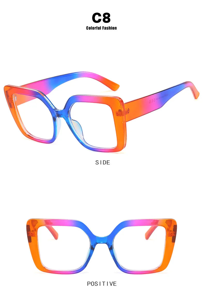 European-style square large-frame two-color eyeglass frame for women, suitable for daily wear as anti-blue-light glasses
