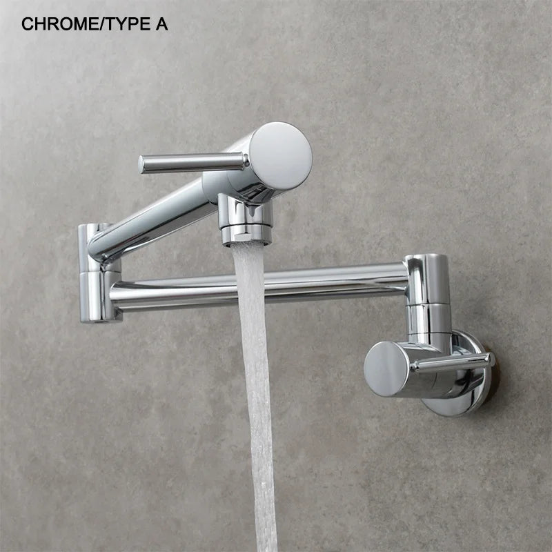 Brass Pot Filler Tap Wall Mount Foldable Kitchen Faucet Single Cold Single Hole Sink Tap Rotate Folding Spout Chrome Gold Black