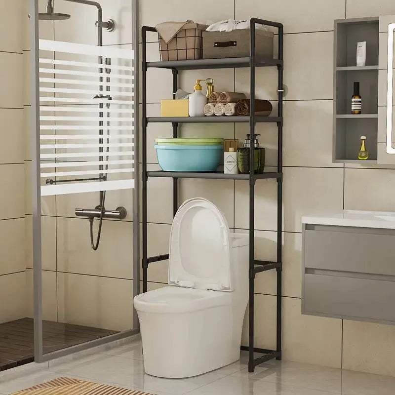 applicableWith Black Frame 3-Tier Metal Bathroom Rack | Over Toilet Storage Shelf, No Drill Freestanding Organizer