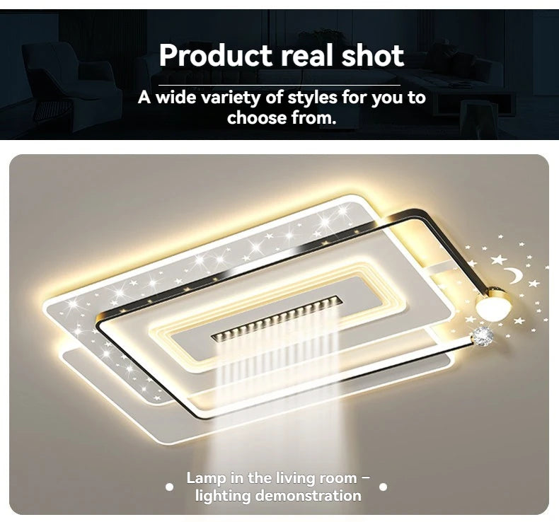 Modern Minimalist LED Ceiling Light for Living Room, 2026 New Model with Starry Sky Projection Effect and Integrated Spotlights