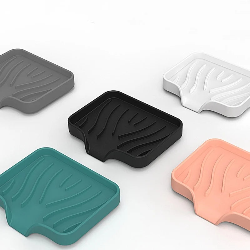 1pcs Sink Silicone Tray With Drain Soap Sponge Storage Holder Countertop Sink Scrubber Brush Soap Storage Rack Kitchen Organizer