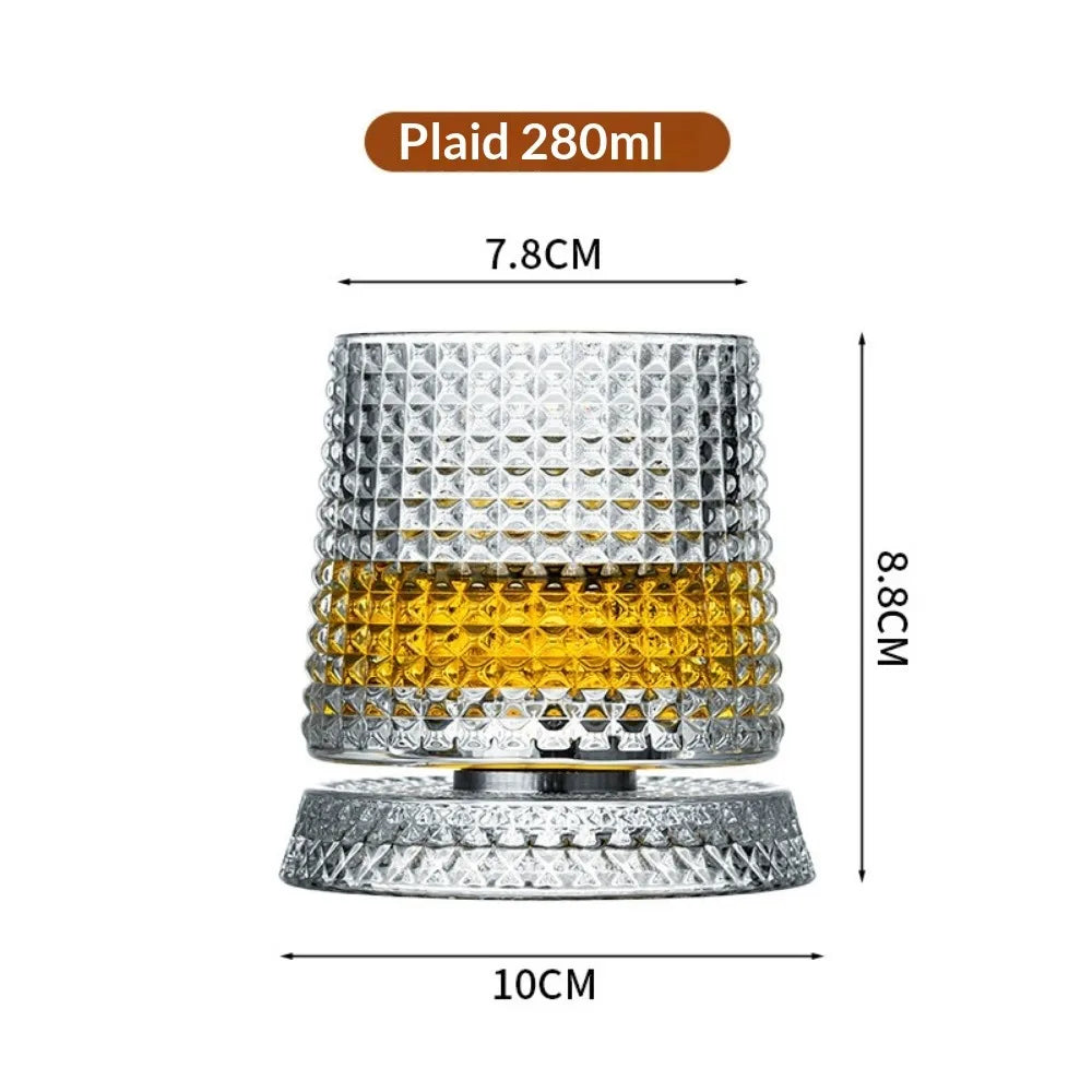 Tumbler Whiskey Glass with Base Crystal Whiskey Glasses Rotating Spinning Wine Brandy Glass Cup Drinkware for Bar Home