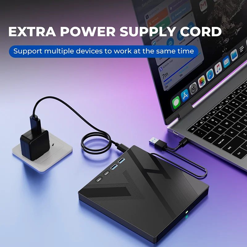 7-in-1 Portable CD/DVD Drive External Optical Drive for Laptop PC CD/DVD RW Player Burner with USB3.0 Type-C SD TF Card Slots