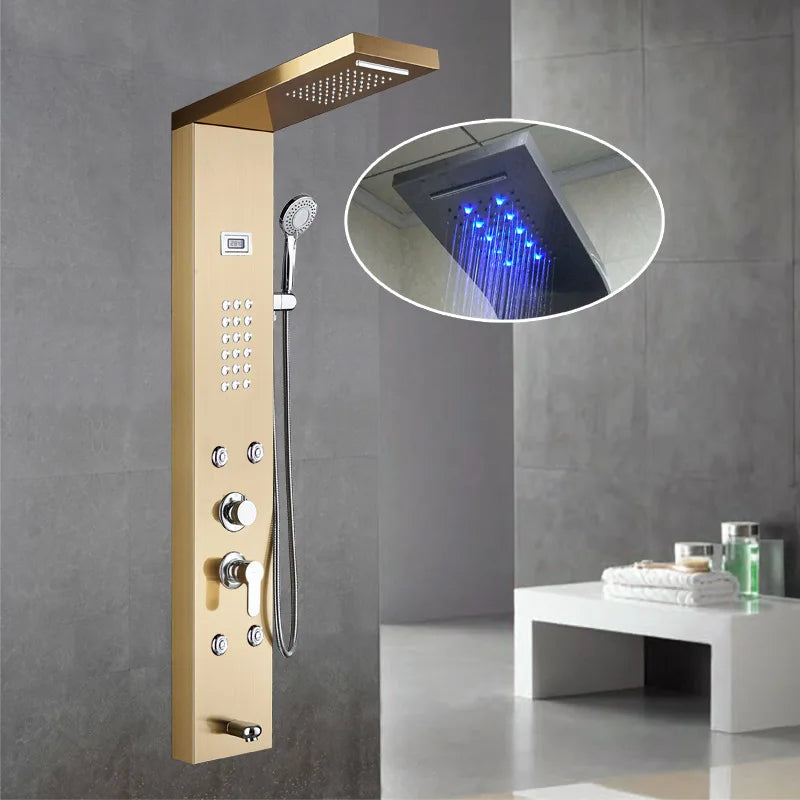 Hot Sale Luxury Black Color  Led Smart Rain Shower Head Bathroom Stainless Steel Wall Mounted Waterfall Shower Panels