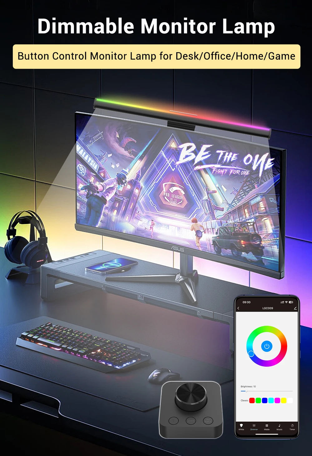 Smart RGB Monitor Light Bar Led Lights Wifi Dimmable Setup Gaming Room Decor Lightbar PC Screen Hanging Remote Control Desk Lamp