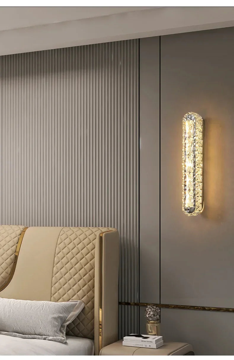 Luxury Modern LED Crystal Remote Control Wall Lamps for Living Room Bedroom Decoration Indoor Lights Fixtures Home Wall Decor