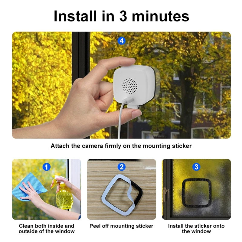 Window Camera Replaces Outdoor Cameras 2.4/5GHz WiFi Camera 3MP Resolution Full-Color Night Vision Through Window Mini Camera