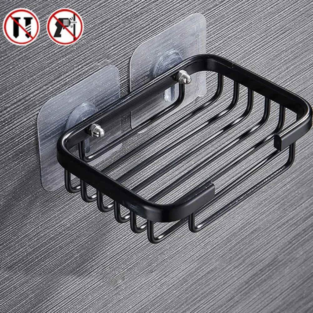 Aluminum Wall Mounted Soap Dish Self Adhesive Drill Free Hollow Drain Storage Tray For Bathroom Shower Accessories Soap Holder
