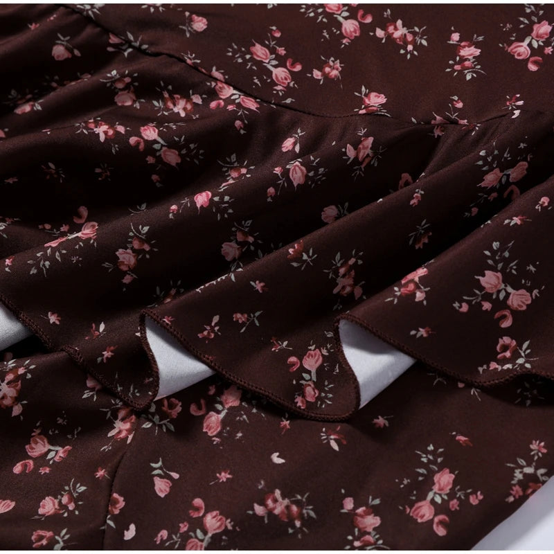 Elegant Print Women Long Dress Chic Ruffle Pleated Short Sleeve V-neck Waist-Closed Female Dresses 2026 Summer Beach Lady Robe