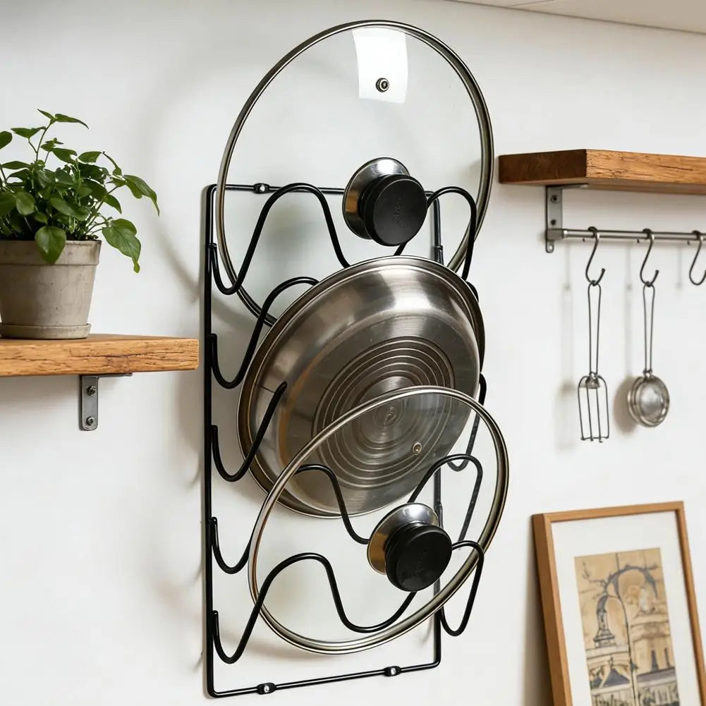 Kitchen Organizer Rack Wall Hanging Pot Cover Rack Five-Layer Pot Lid Multifunctional Rack Space Saving Kitchen Storage Rack