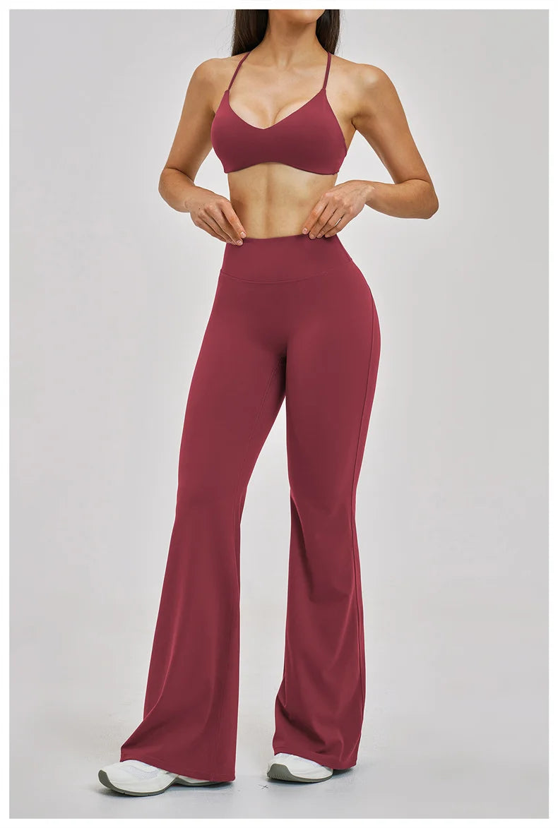 TRY TO BN Women's Tracksuit 2 Pieces Yoga Set Back Y Bra High Waist Leggings Flare Fitness Sportwear Workout Running Gym Clothes