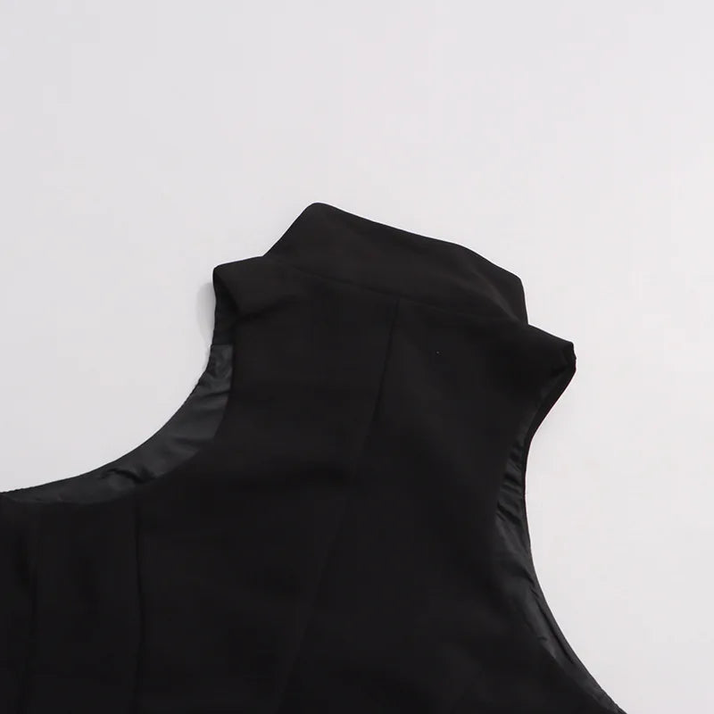 Sexy Pure Desire Vest Short Skirt Women's Dress High Waist No Sleeve round Neck Polyester Fiber Pure Color Autumn New Design