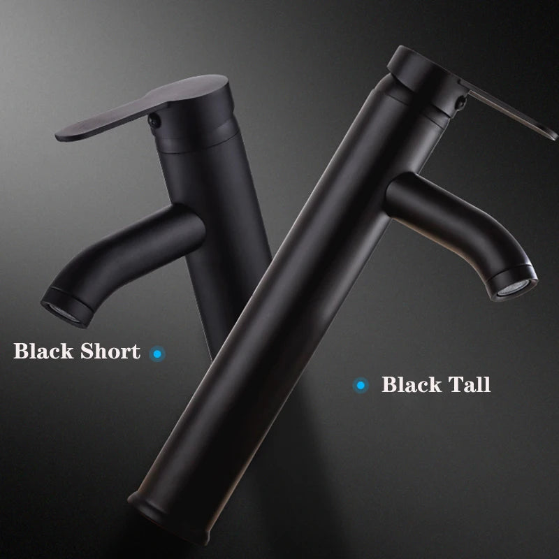 Black Basin Faucet Stainless Steel Paint Faucet Bathroom Single Handle Basin Faucets Blacked Single Hole Hot Cold Mixer Tap
