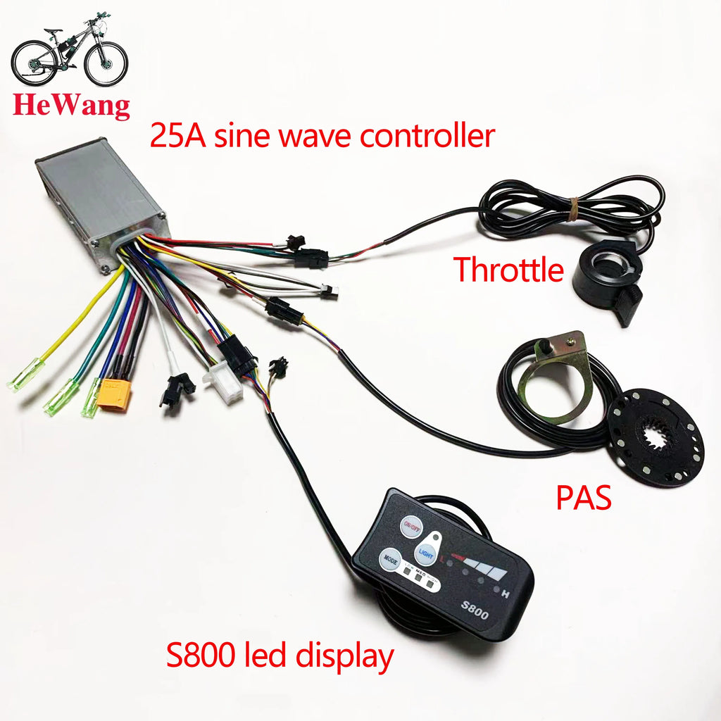 24V/36V/48V Electric bike kit: 25A sine wave controller with LED S800 instrument , 130X thumb throttle , 8C speed assist sensor