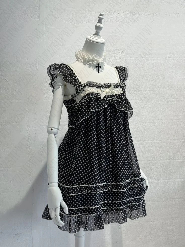 Cute Polka point Y2K Bow Woman's Elegant Clothing Slim Advanced Classic Fashion Dress Summer Daily Aesthetic Sleeveless Frock