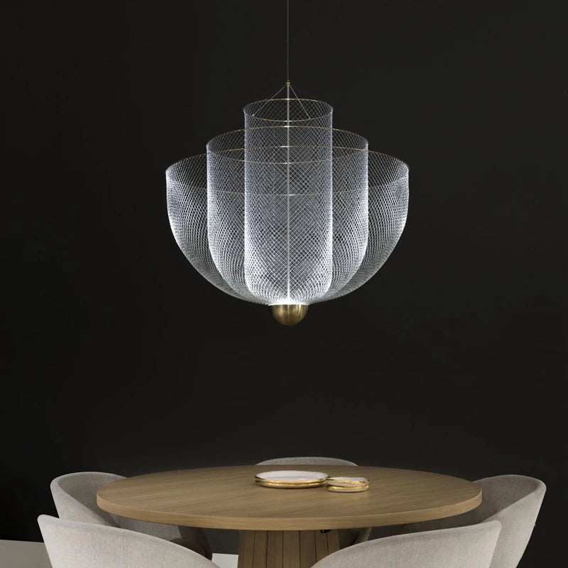 Modern Ceiling Chandeliers Dimmable LED Pendant Light Modern Design Metal Grid Meshmatics Dining Hanging Lamp Suspension Fixture