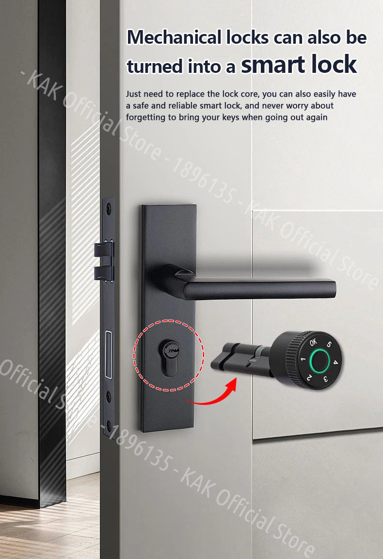 KAK Tuya APP Fingerprint Cylinder Smart Door Lock Electronic Digital Password Code Lock Keyless Remote Control Lock Hardware