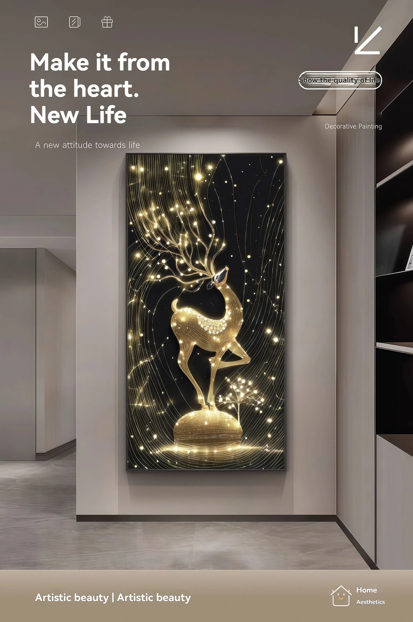 Light Luxury Deer Deer Wealth Making Entrance Led Decoration Painting Home Decoration Corridor Living Room Wall Painting Lights