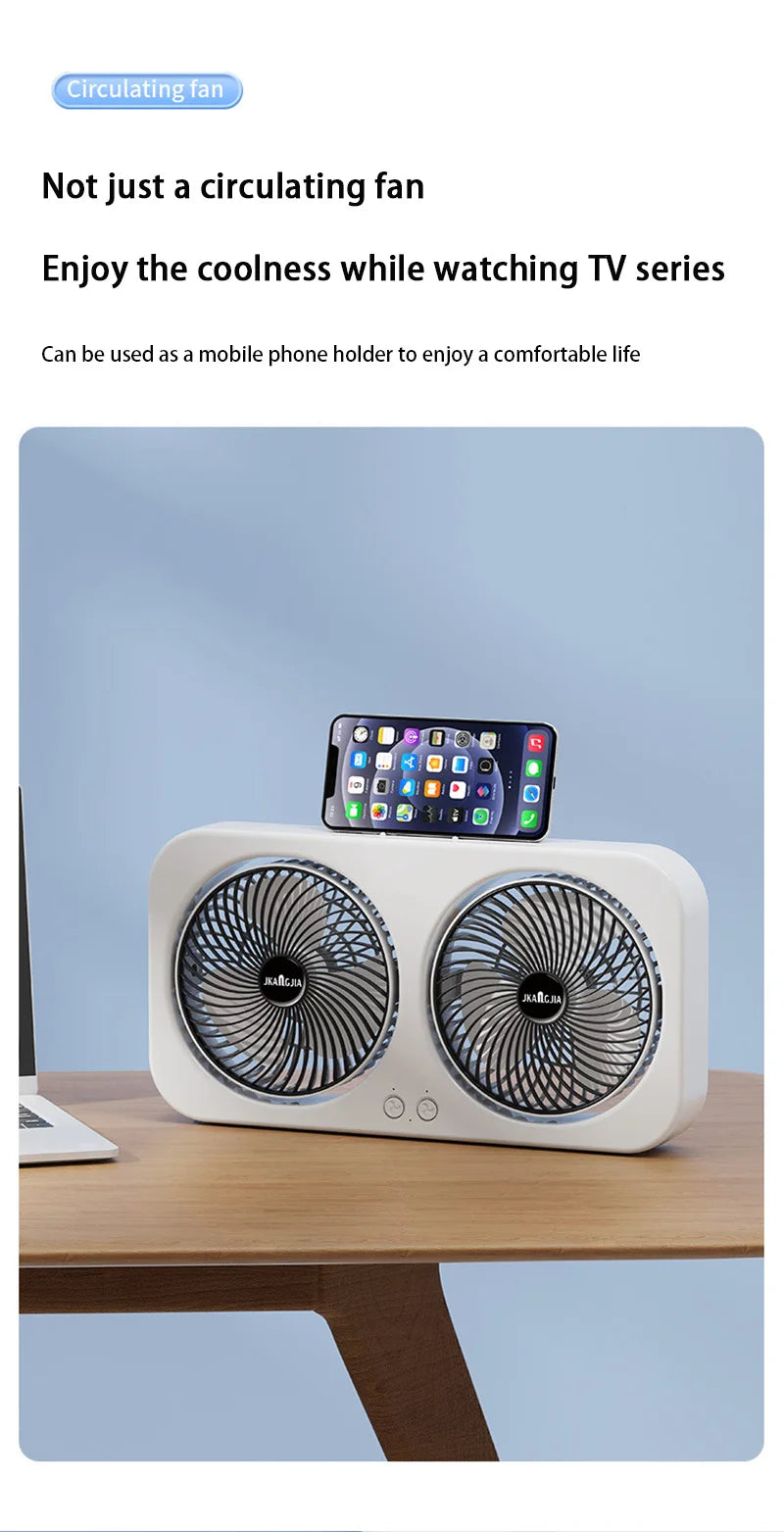 Double Head Fan Air Circulation Fan Dormitory Home Silent Charging Desktop Wall Mounted Super Strong Small Electric Fan