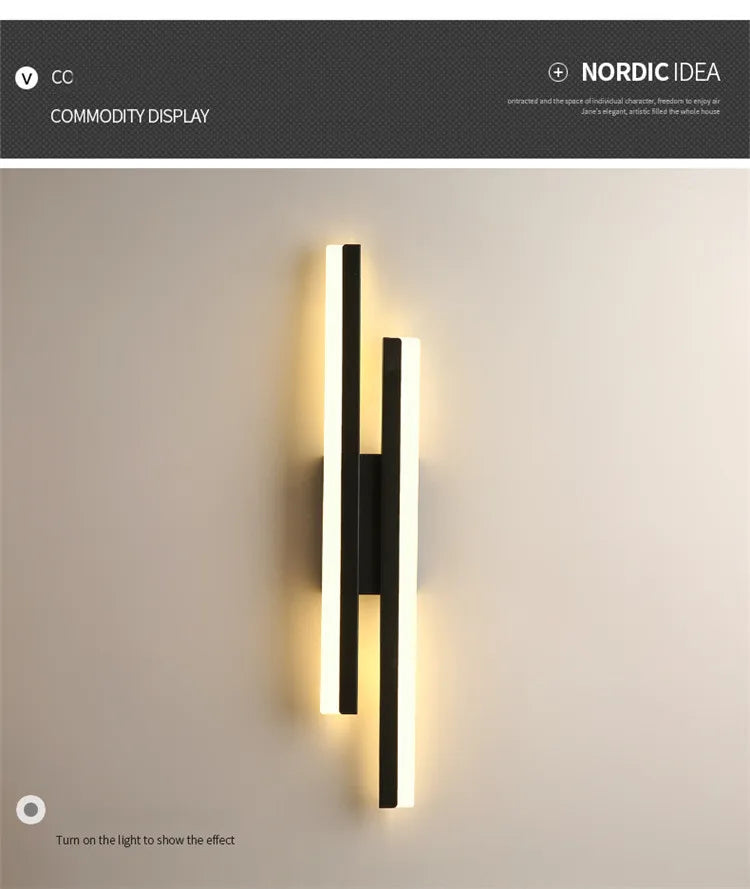Modern Minimalist LED Wall Lamp Double Vertical Bar Frosted Acrylic Sconce Light for Living Room Sofa Background Bedroom Headboa