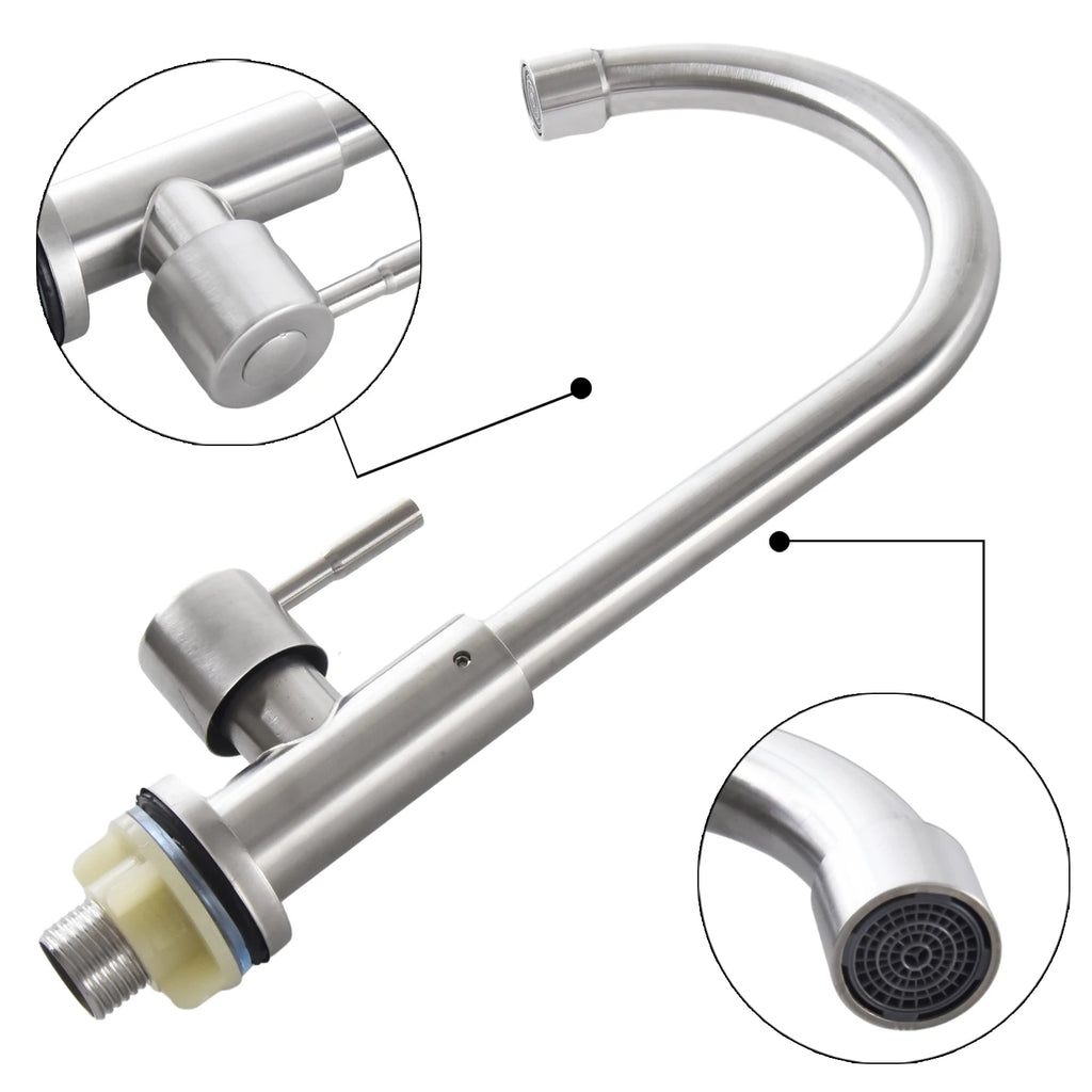 Kitchen Faucet Stainless Steel -=-Water Tap Single Cold Free Rotation Deck Mounted =-Single Lever Bathroom Kitchen Sink Faucet