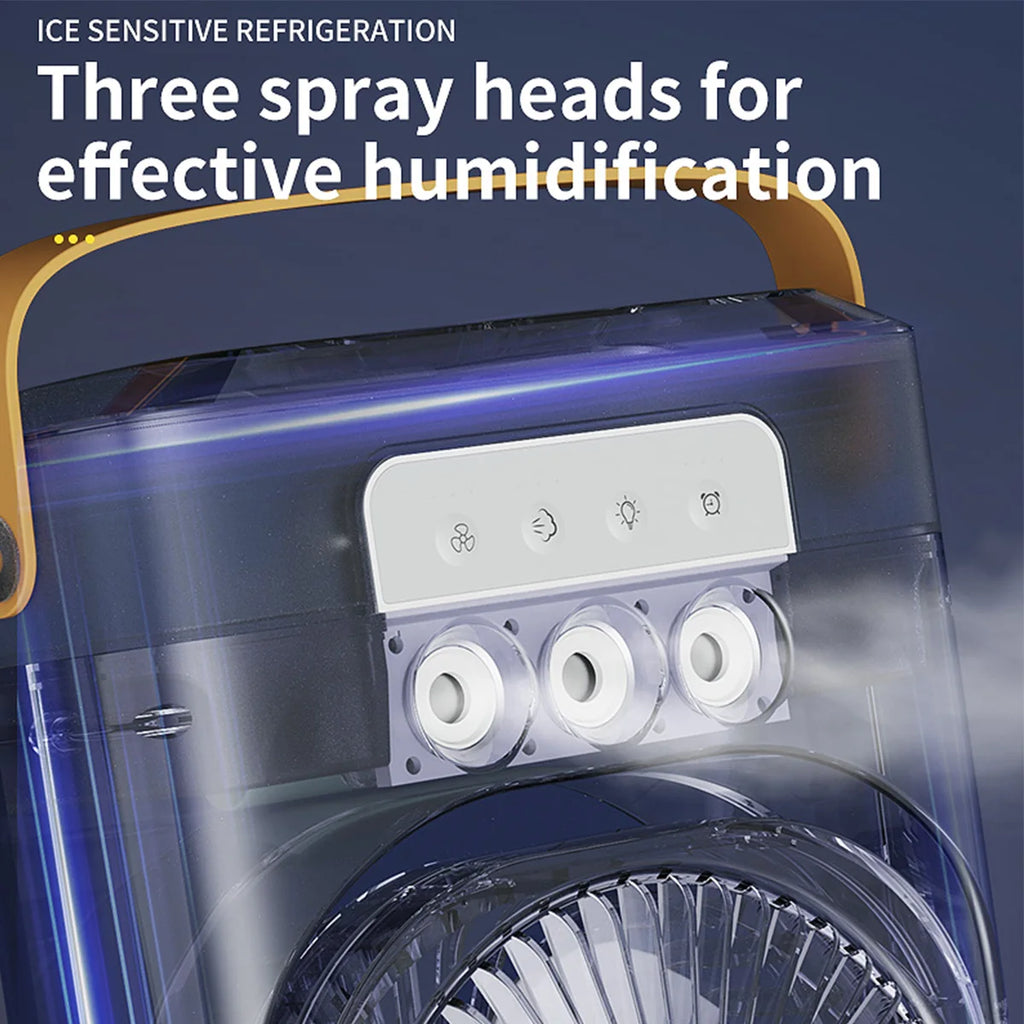 Summer Cooling Fan USB Electric Fan Portable Humidifier LED Night Light 3-in-1 Fan Air Conditioner Suitable for Home and Office