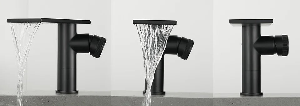 Bathroom Waterfall Basin Sink Faucet Black Faucets Brass Bath Faucet Hot&Cold Water Mixer Vanity Tap Deck Mounted Washbasin Tap