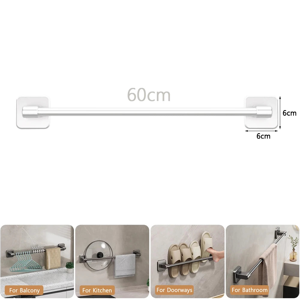 30/40/50/60cm Towel Bar Bathroom Nail-free Towel Rack Grey White Wall Mounted Bath Towel Rack Kitchen Pot Cover Rack Shoe Racks