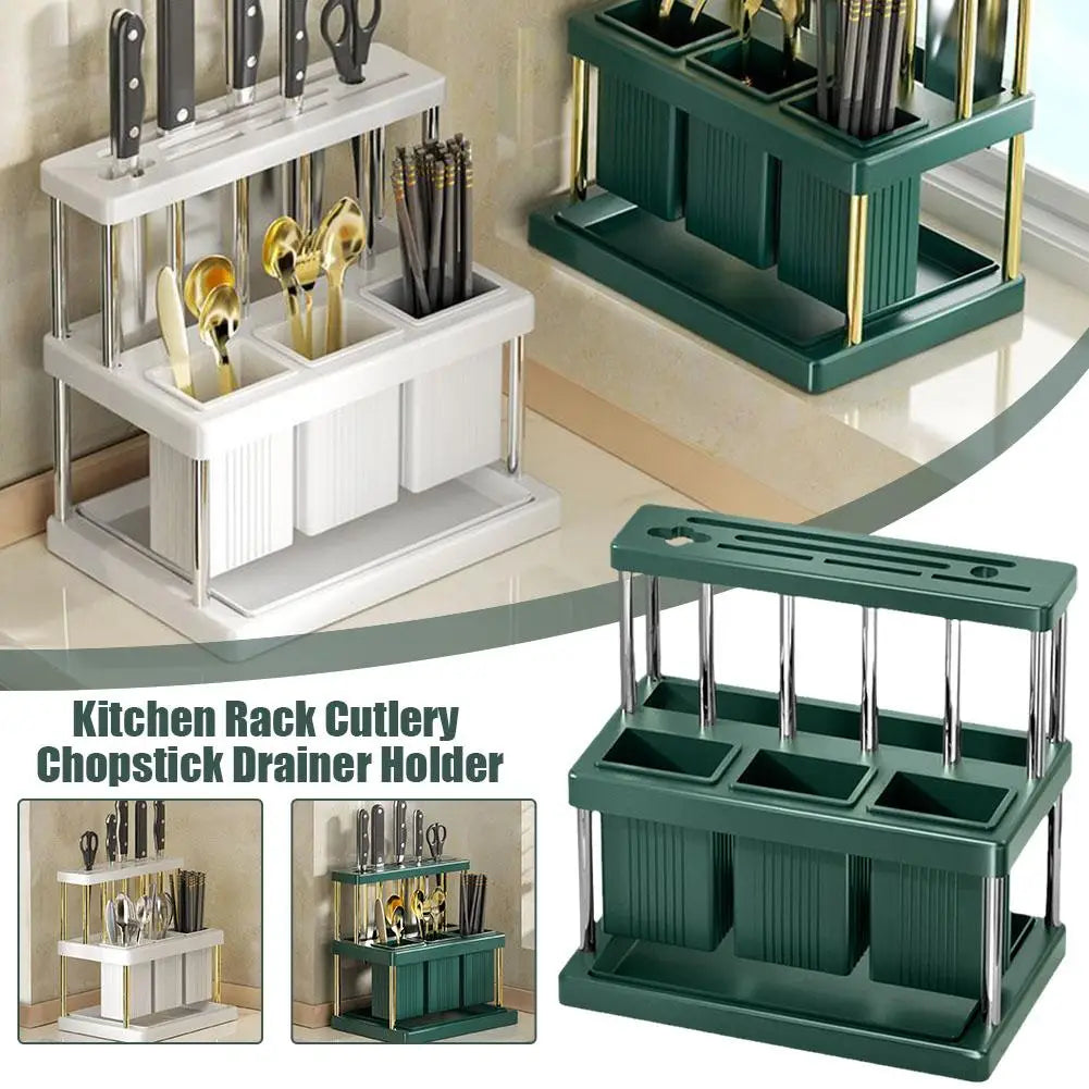 Kitchen Knife Holder Multi-Function Cutter and Cutlery Drainer Rack PP Space Saving Kitchen Utensil Organizer Rack