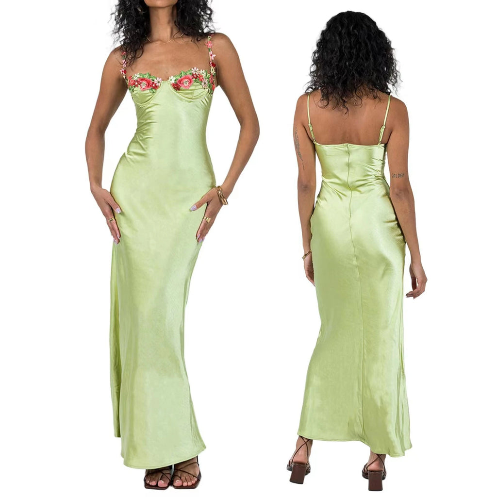 Butter Yellow Satin Bias Cut Lace Patchwork Midi Dress Women's V Neck Backless Suspenders Dresses 2026 New Dinner Party Vestidos