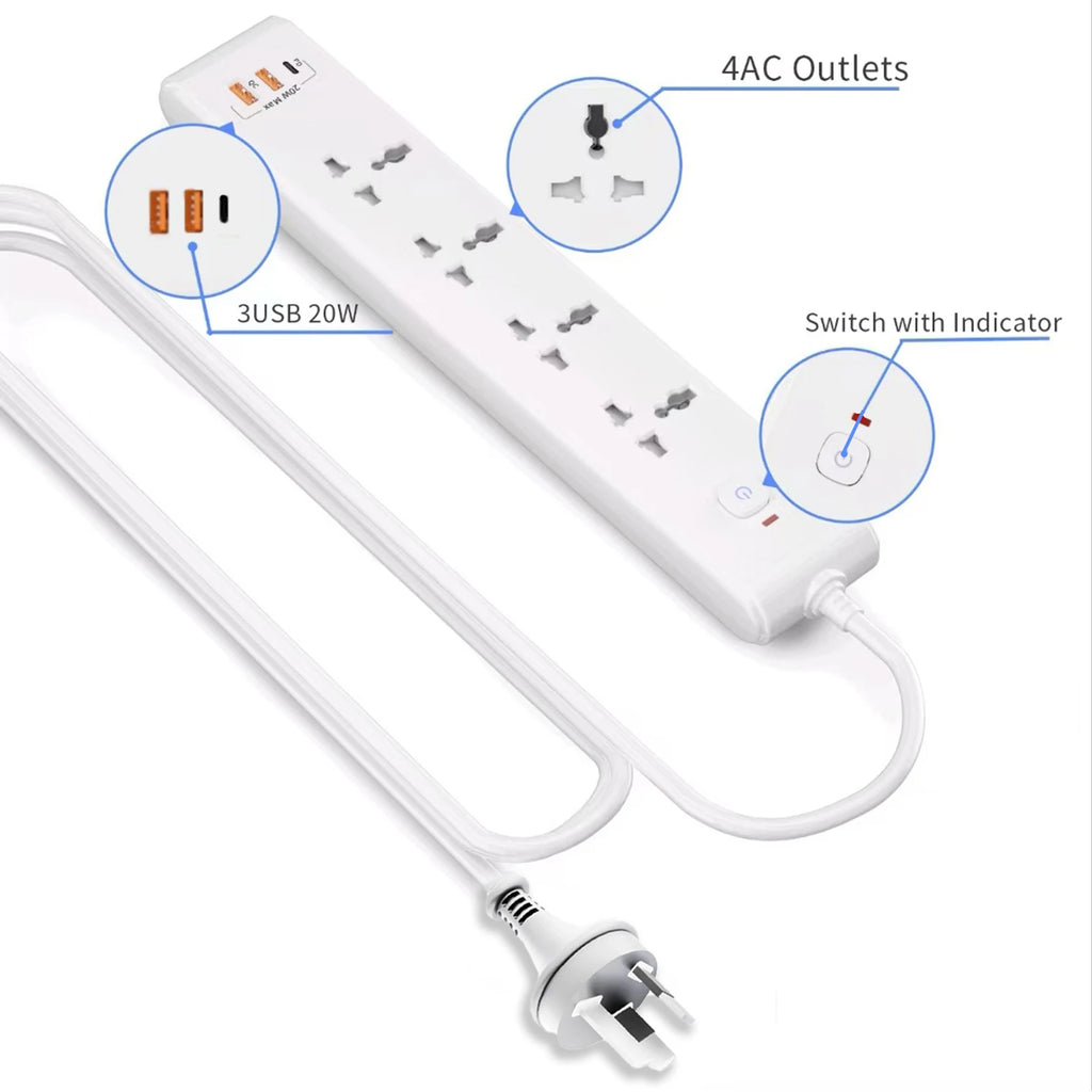 1pc white AU Wall mounted power socket extension with USB PD 20W fast charging Safety door design Suitable for home office use