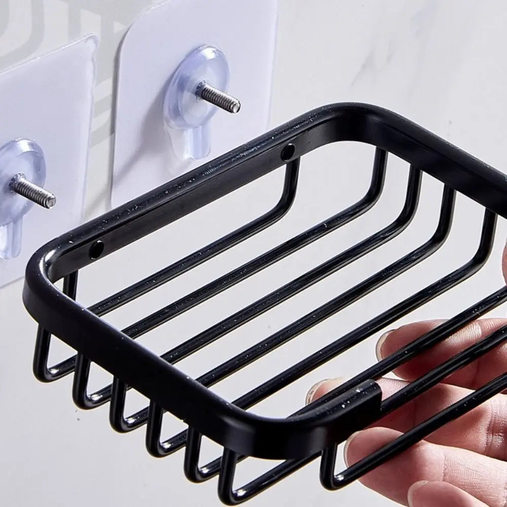 Aluminum Wall Mounted Soap Dish Self Adhesive Drill Free Hollow Drain Storage Tray For Bathroom Shower Accessories Soap Holder