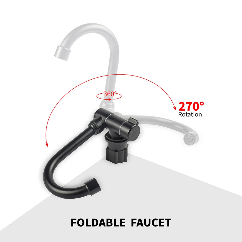 Folding Faucet 360 Degree Swivel Hot and Cold Water Faucet Kitchen Bathroom RV Marine Deck Hatch Boat Camper RV Accessories