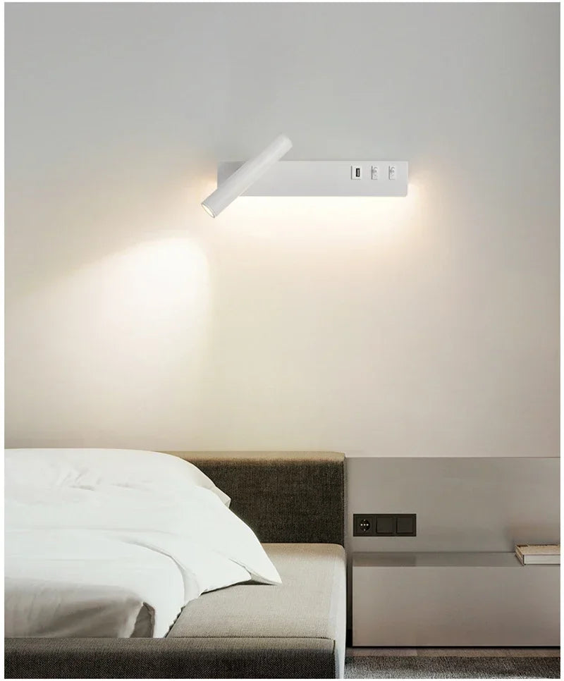 Led Wall Lights With Switch USB Rotatable Adjustable Reading Spotlight Bedroom Bedside Foyer Corridor Indoor Decor Wall Lamp