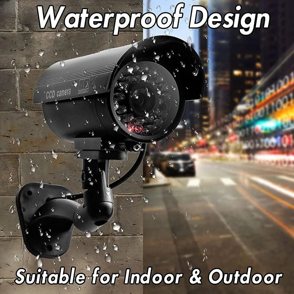 Dummy Security Camera with LED Red Flashing Light - Battery-Powered, Indoor/Outdoor Use