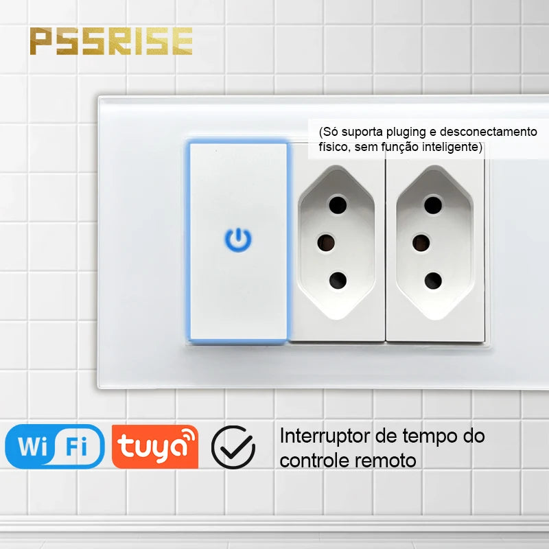 PSSRISE White Tempered Glass Standard sockets and switches brazil Switzerland Usb Type C Wall Socket Light Switch Smart Switch