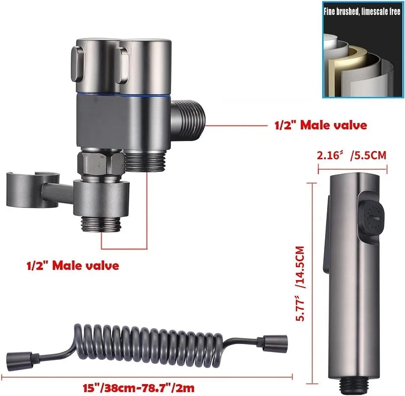 Stainless Steel Hand-held Toilet Spray Double Outlet Angle Valve Shower Valve, Suitable for Bathrooms and Washing Machines