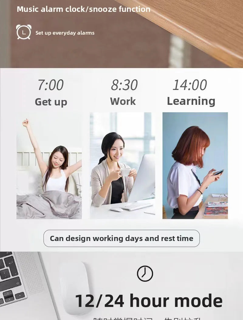 Alarm Clock Digital Clock LED Electronic With Backlight Snooze Calendar For Home Office Desktop Table Screen Display Watch