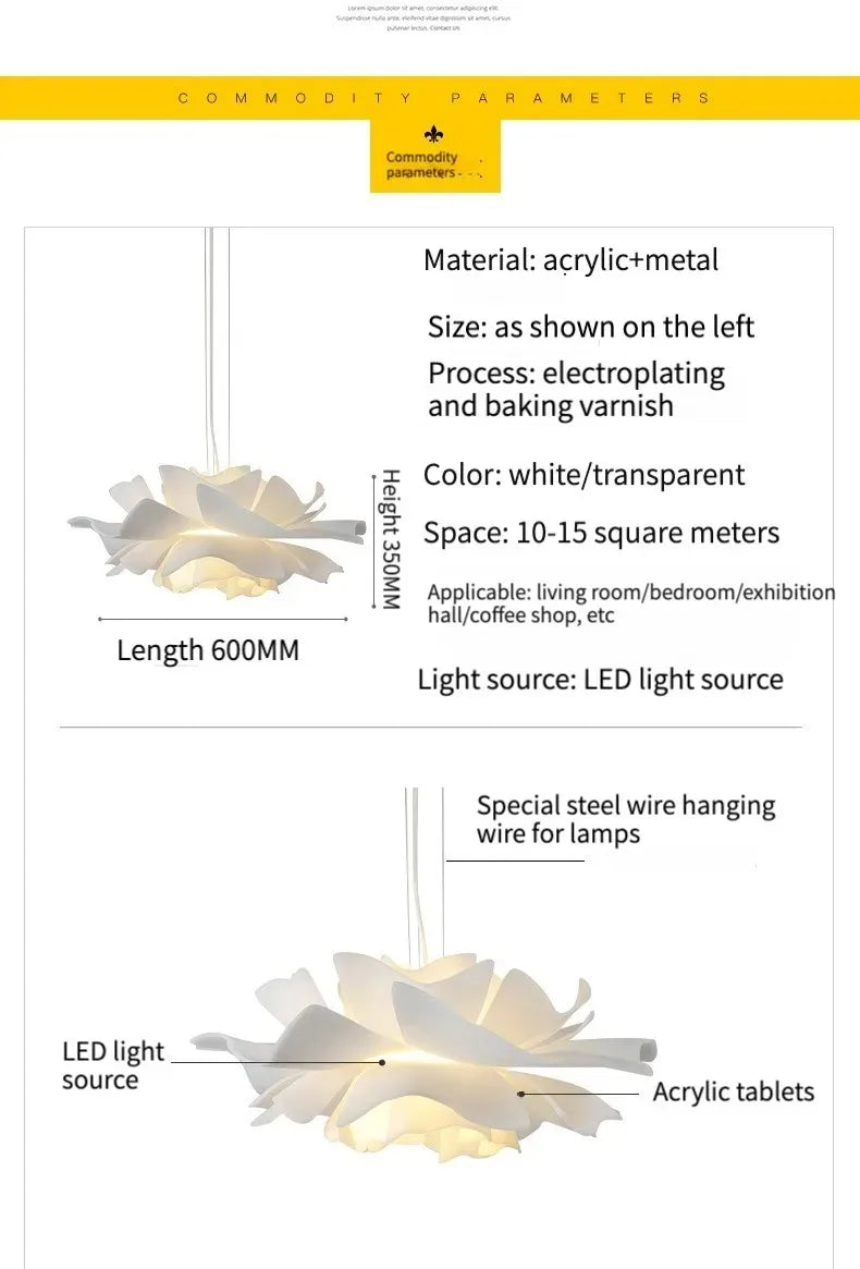 Postmodern Designer Pendant Light White Flower LED Hanging Lamp for Bedroom Restaurant Bar Store Lighting Indoor Petal Decor