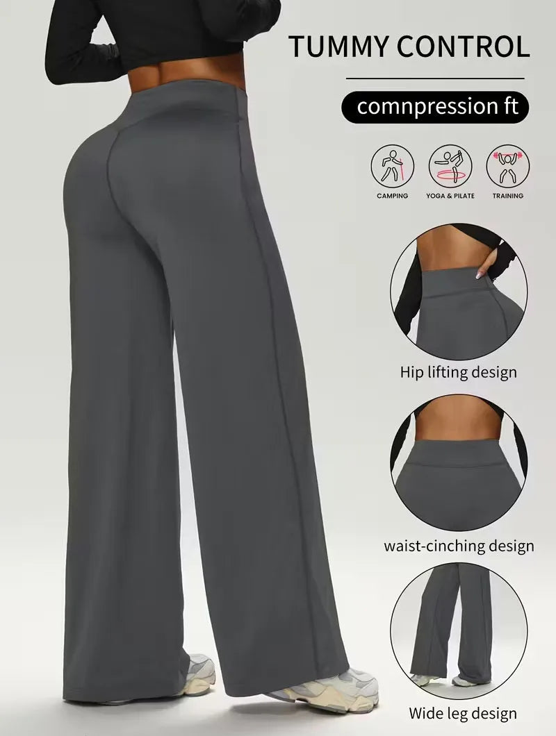 Women's Sport Straight-Leg Pants Solid Color Naked Feel Pilates Running GYM Leggings High Waisted Hip Lifting Sports Yoga Pants