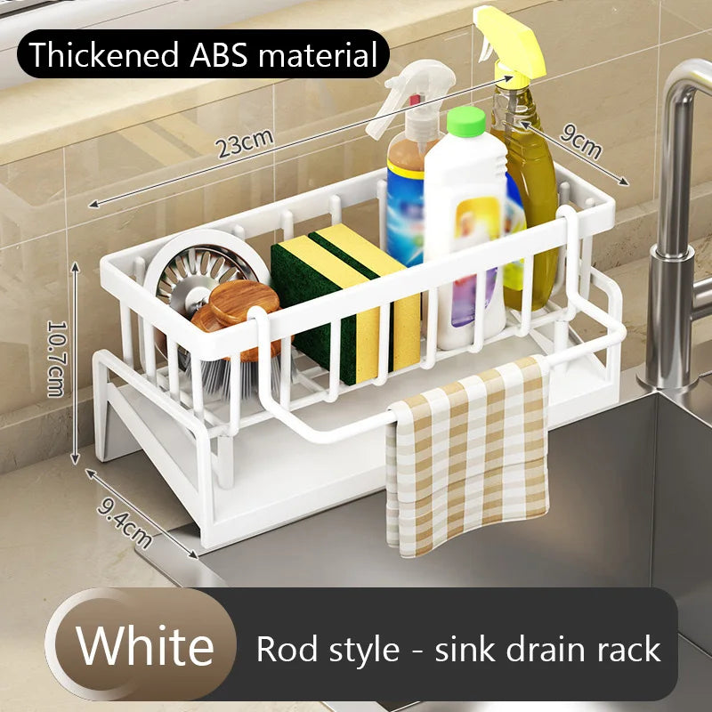 Kitchen Sink Drain Rack Organizer Plastic Desktop Self-draining Sink Shelf Soap Sponge Holder Dishcloth Towel Rack Filter Basket