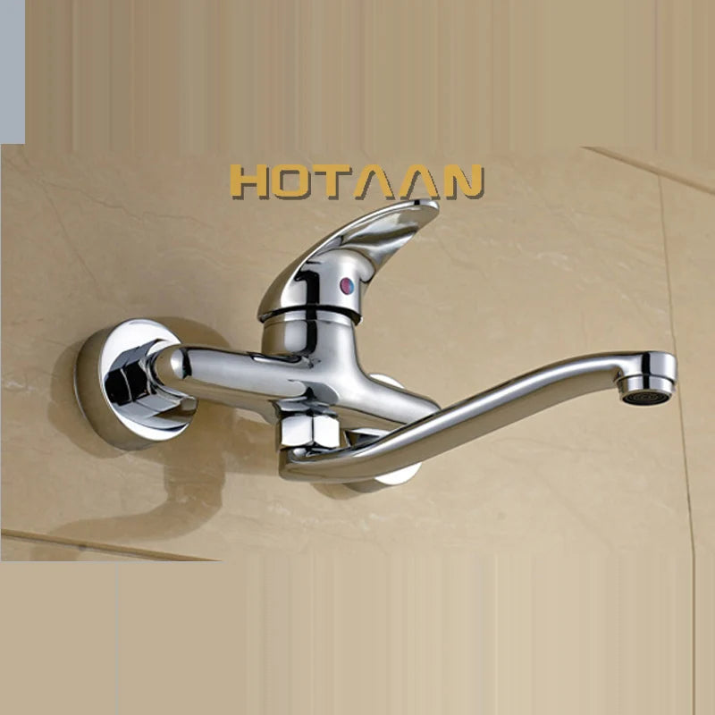 . Brass Chrome Taps For Kitchen Sink Kitchen Tap Dual Hole Wall Kitchen Mixer Kitchen Faucet torneira cozinha YT6033