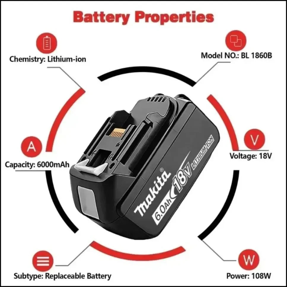 100% Authentic Makita 6.0AH18V Battery, Makita 18V tools battery for Makita 18v BL1860B BL1850B BL1840 BL1830 BL1815