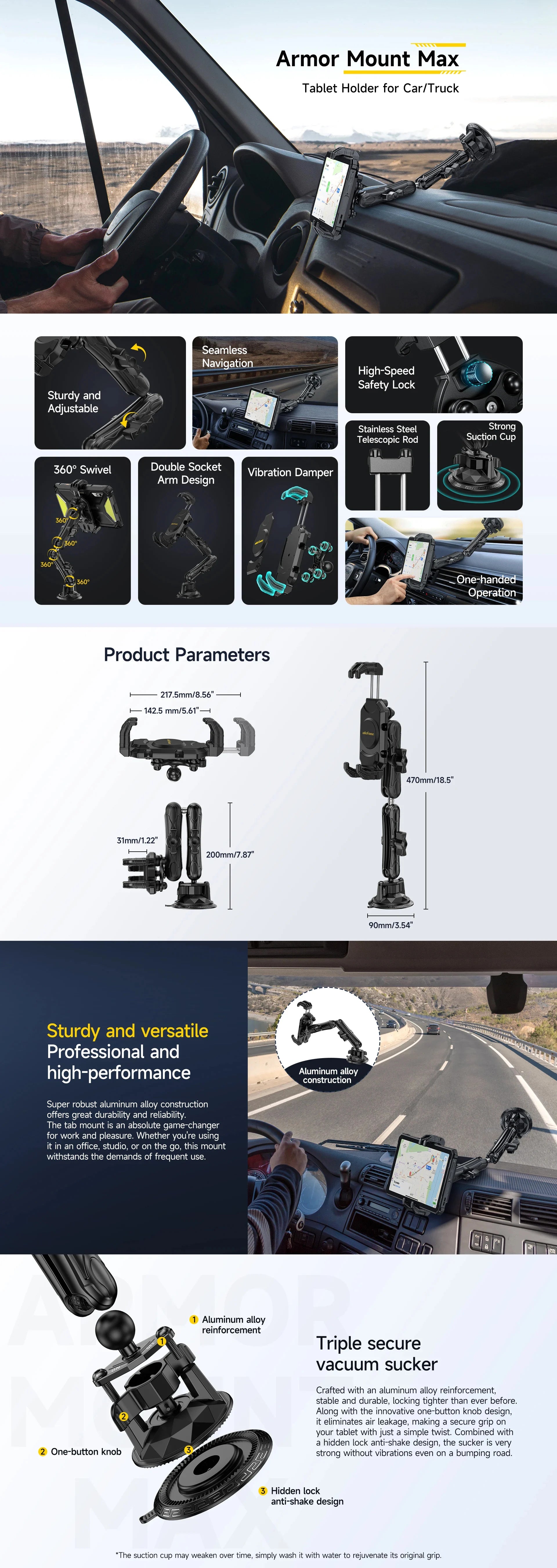 Ulefone UAN02 Armor Mount Max Car Phone Tablet Holder/For Armor Pad 3 Pro/Armor Pad Pro/Armor Pad 4 Ultra