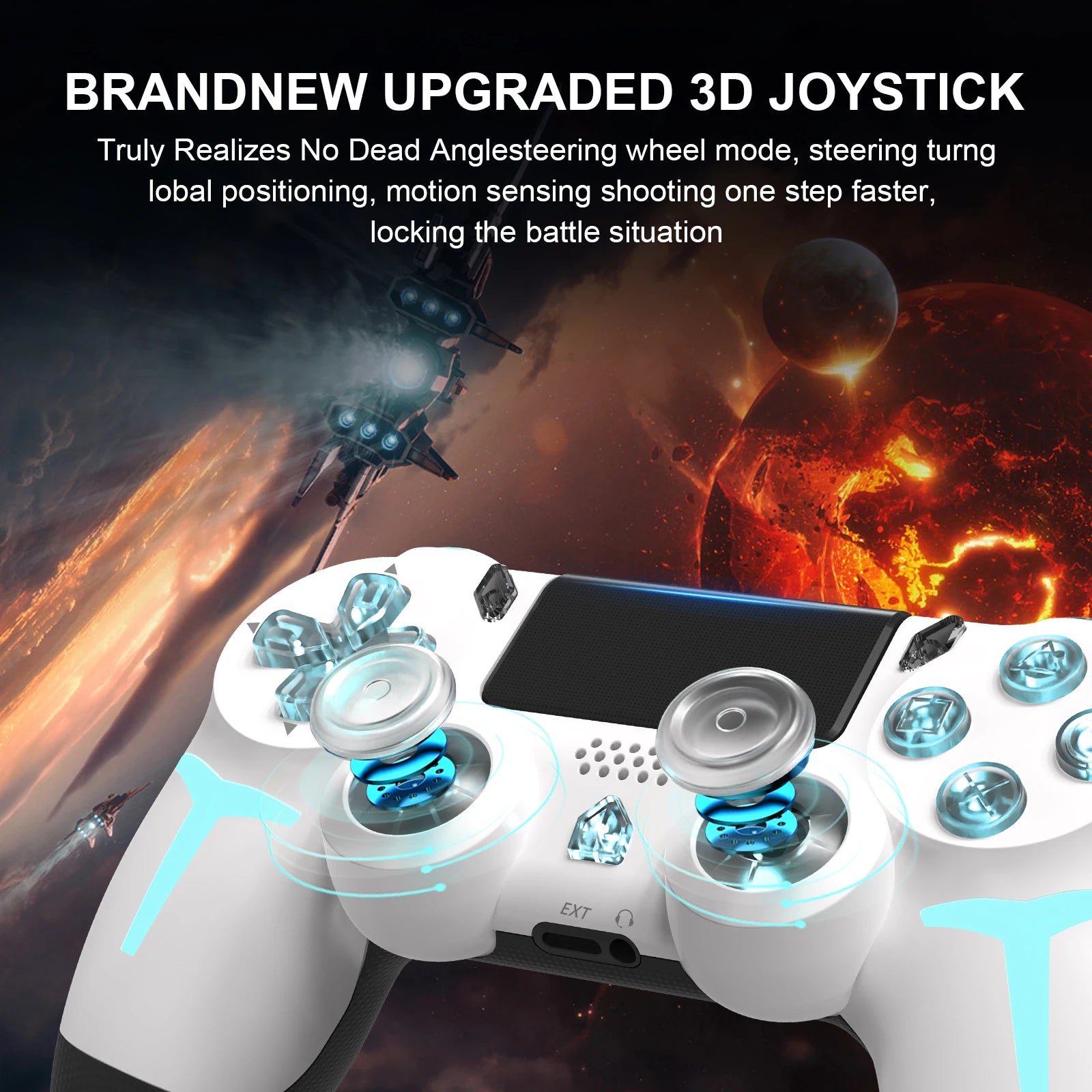 GAMINJA Wireless Game Controller For PS4 PS3 Console Computer PC RGB Light LED Bluetooth Gamepad 6-axis Gyroscope Dual Vibration