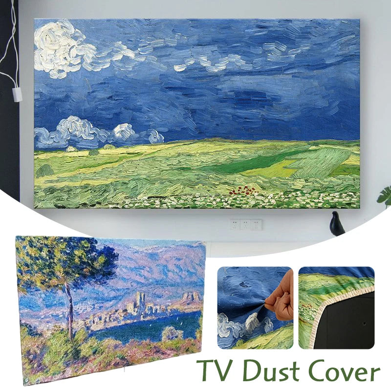 TV Screen Dust Proof Cover Landscape Pattern TV Monitor Cover 32-75 inch High Elastic LCD Protector Cloth