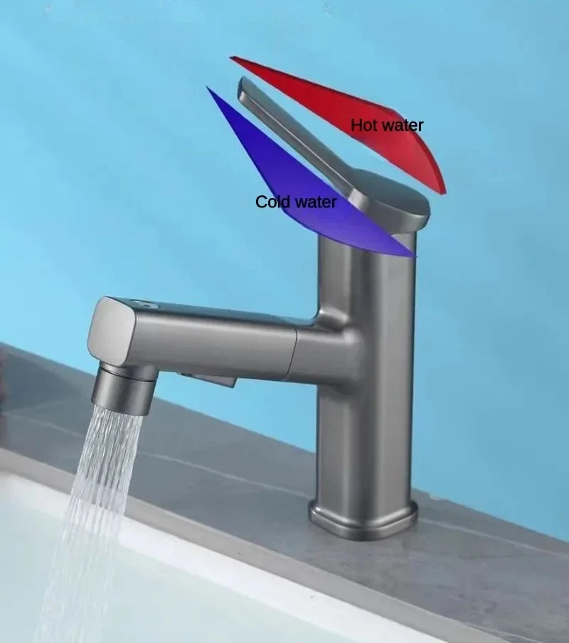 Single Handle Dual Hole Bathroom Sink Mixer Faucet Pull Out Faucet for Bathroom Washbasin Faucet Brass Bathroom Basin Faucet